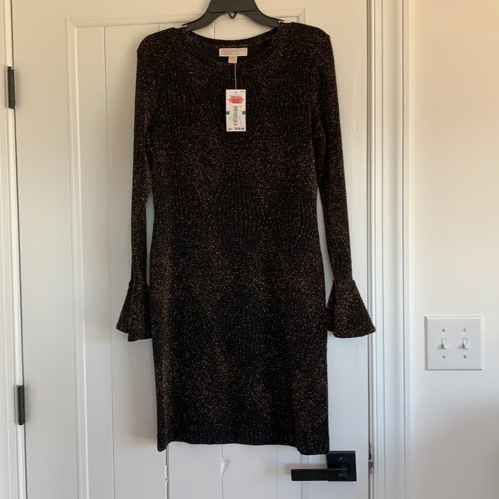 NWT Michael Kors black and gold sweater dress
